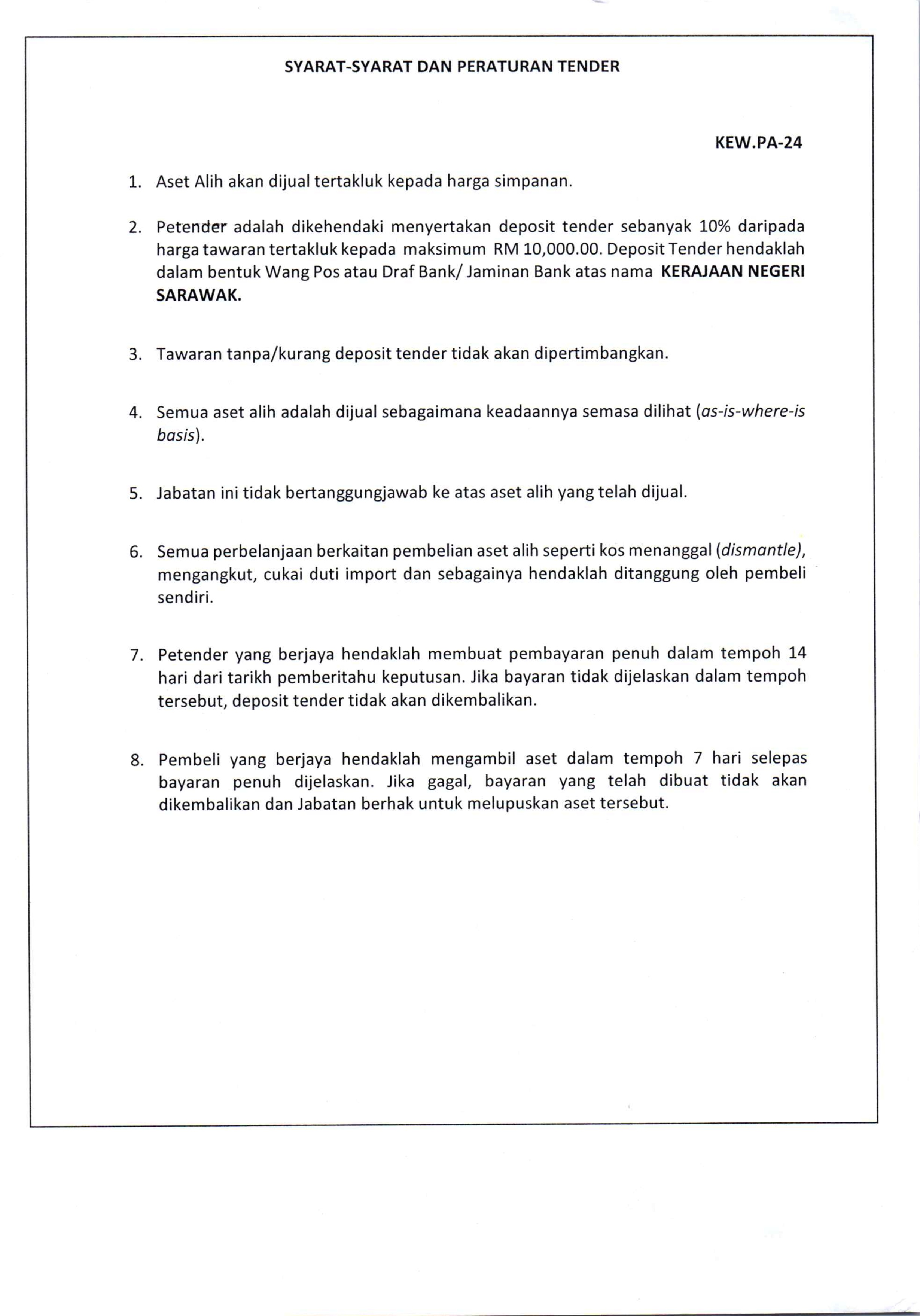 KENYATAAN TAWARAN TENDER PELUPUSAN ASET ALIH 2